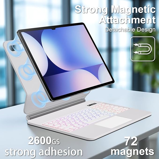 Keyboard Case for Samsung Galaxy Tab S10+ Plus/S9+ Plus/S9 FE+ Plus/S8+ Plus/S7+ Plus/S7 FE Case with Keyboard 12.4" (White)
