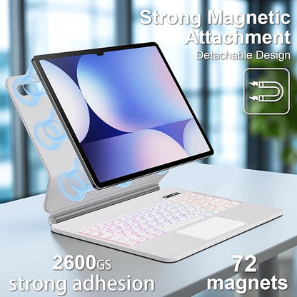 Keyboard Case for Samsung Galaxy Tab S10+ Plus/S9+ Plus/S9 FE+ Plus/S8+ Plus/S7+ Plus/S7 FE Case with Keyboard 12.4" (White)