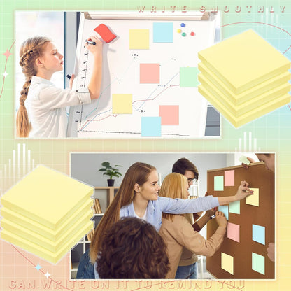 Thenshop 24 Sets Full Adhesive Sticky Notes 3x3 Inches Sticky Notes Adhesive Memo Self-Stick Pads Back to School Supplies Easy to Post for Teacher Coworkers Office 80 Sheets/pad(Yellow,Unlined)