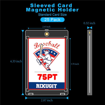 25-Pack One Touch Card Holders - 75PT Sleeved Card Magnetic Holder with 2.63"x3.7" Larger Inner Dimension, First Insert Card into Soft Card Sleeve, Then Place into Card Holder for Double Protection ﻿