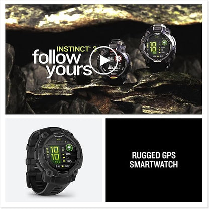 Garmin Instinct® 3 45mm, AMOLED Display, Rugged Outdoor GPS Smartwatch, Metal-Reinforced Bezel, Built-in Flashlight, Up to 18 Days of Battery Life, Black