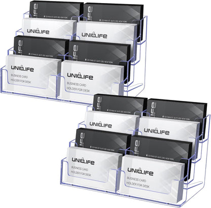Uniclife 2 Pack Acrylic Business Card Holder for Desk 8 Slots Clear Business Card Display Stand for Men & Women Desktop Business Card Organizer Card Stand for Office Home Exhibition, 480 Card Capacity