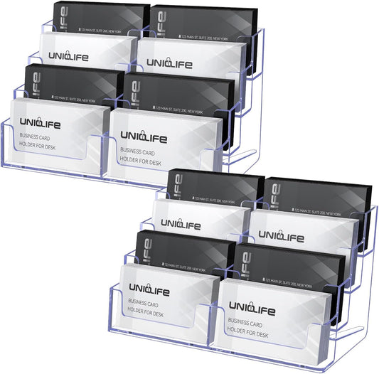 Uniclife 2 Pack Acrylic Business Card Holder for Desk 8 Slots Clear Business Card Display Stand for Men & Women Desktop Business Card Organizer Card Stand for Office Home Exhibition, 480 Card Capacity