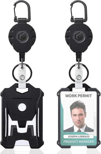 Uniclife 2 Pack Heavy Duty Badge Holder Vertical Hard Plastic Case with Retractable Keychain Badge Reel for up to 8 oz Hard Card Protector with Clear Window Tactical ID Holder