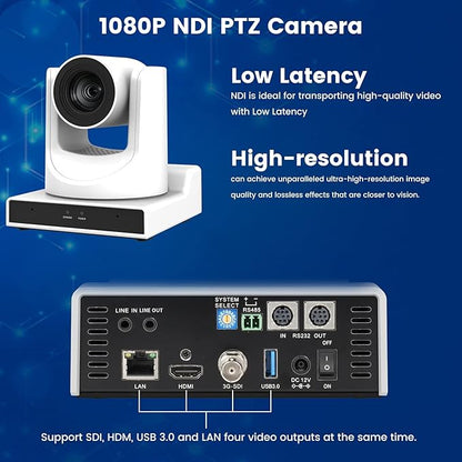 PTZ Camera,30X Optical Camera with IP Live Streaming with Simultaneous 3G-SDI and USB Video Output and Auto-Tracking/Zoom Video/POE/1080P Full HD,HDMI PTZ Camera for Conferences, Church, Teaching
