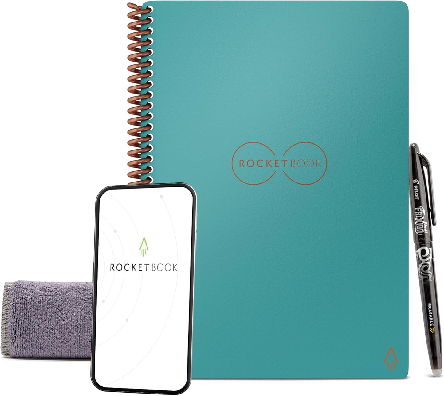 Rocketbook Core Reusable Spiral Notebook, Executive Size 6x8.8, Teal - Lined Pages, App-Connected, Erasable, Durable Cover, Ideal for School, Work, and Creative Projects