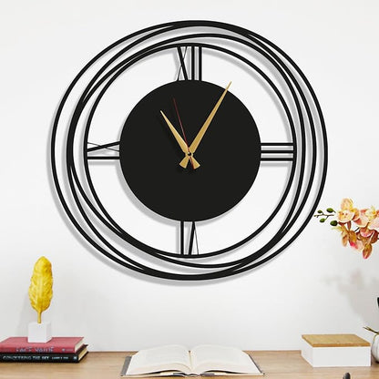 Circular Harmony Wall Clock – 20 Inch Mid-Size, Quiet Sweep Quartz Movement, Black Metal Modern Clock for Entryway, Home Office, Bedroom