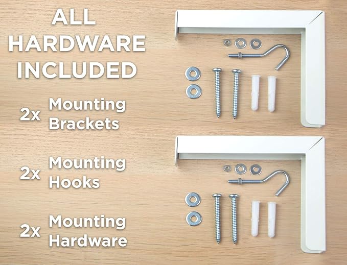 Mount-It! Projector Screen Wall Mount L-Brackets - Wall Hanging Bracket For Home Projector and Movie Screens, 6 inch Adjustable Mounting Hooks for Projection Screen, 1 Pair, White, 66 Lb Capacity Each