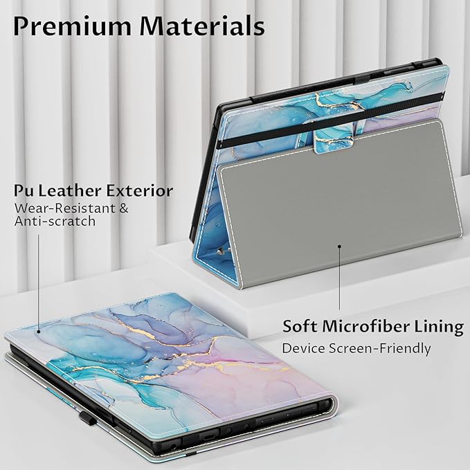 VORI Case for All-New Amazon Kindle Fire HD 10 Tablet (13th/11th Generation 2023/2021 Release) and Fire HD 10 Plus - Slim Folding Stand Folio Cover with Auto Wake/Sleep & Hand Strap, Dreamy Marble