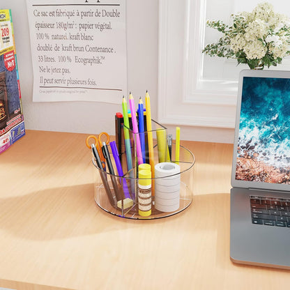 Marbrasse Acrylic Pen Holder, 360-degree Rotating Clear Pen Organizer for Desk, Desktop Stationery Organizer Caddy for Office School Home & Art Supplies (Acrylic Circle)