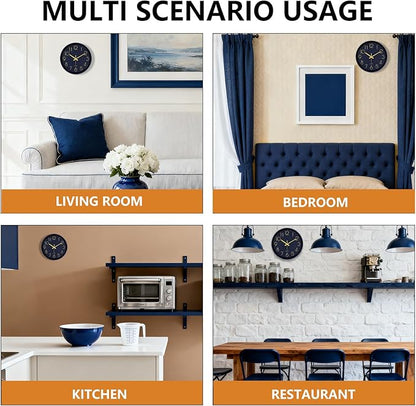 Modern Silent Wall Clock, 12 Inch Wall Clocks Battery Operated Large Number, Non-Ticking Analog Clock with Tempered Glass Quartz Clocks for Living Room Bedroom Office Kitchen, Navy Blue