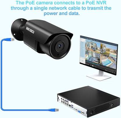 Bullet PoE Camera 5MP, Outdoor Waterproof IP67 Security Camera, Built-in Microphne/Audio, IR Night Vision 100ft, AI Human/Vehicle Detection, 2.8mm Lens Wide Angle 110°, INB5GR37E-B (Black)