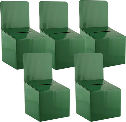 Raffle Ticket Donation Collection Ballot Box Reusable Sturdy thick Cardboard with Slot comment Suggestion Box With Removable Header 6H x 6W x 6D, Display area 6H x 6W(Green 5 pack)