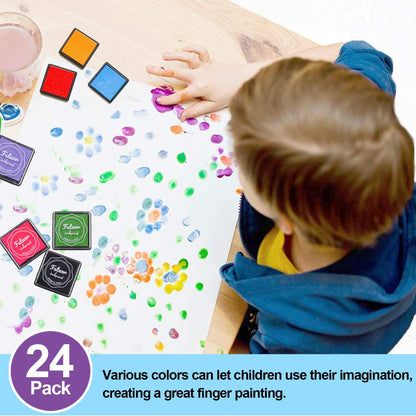 Finger Washable Ink Pads for Kids, 24 Pack Craft Ink Pad for Rubber Stamps Paper Wood Fabric (Pack of 24)