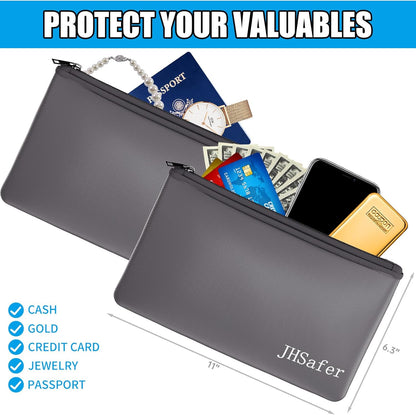 6400℉ Fireproof and Waterproof Money Bags 2pcs with Zipper,11''x6.3'' Fireproof Cash Bag with Zipper,Fireproof Wallet Envelope Safe Pouch Fireproof Bags for Cash Passports Keys Jewellery (Gray)