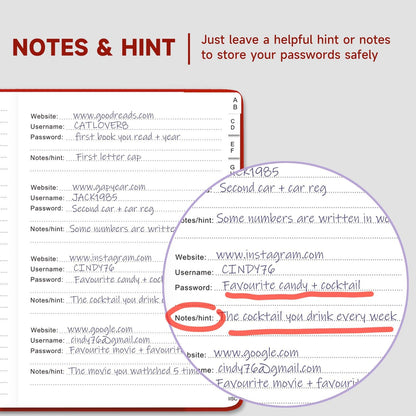 Password Book with Alphabetical Tabs – Hardcover Internet Address & Password Organizer – Password Keeper Notebook for Computer & Website – 7x 10" Log-in Password Journal w/Thick Paper (Red)