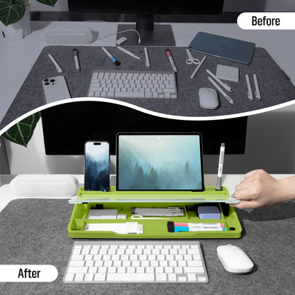 LOUKIN Glass Desktop Whiteboard, 15.3" x 5.6" Dry Erase Desk Board with Dotted and Graduated Surface, Desktop Buddy, Great for Design and Drawing, 3 Markers and 1 Dry Erase Eraser Included (Green)