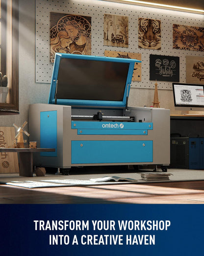 OMTech 60W CO2 Laser Engraver with LightBurn and Water Chiller, 16"x24" Laser Engraving Cutting Machine with Air Assist 2 Way Pass Digital Controls, Commercial Laser Cutter