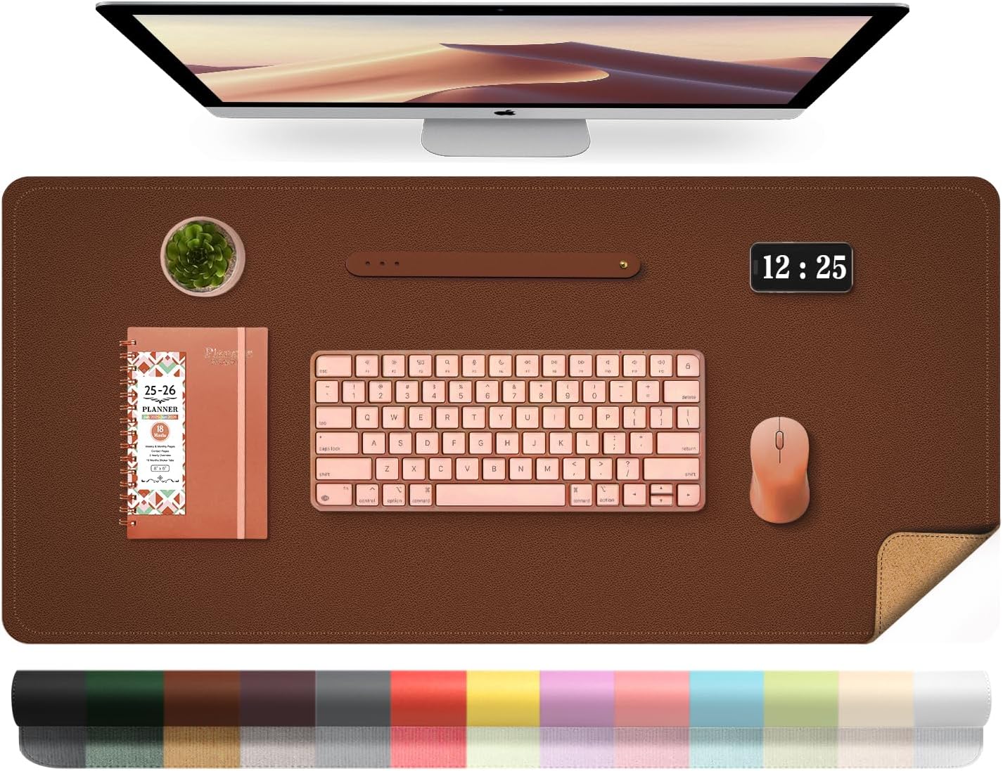 Leather Desk Pad Protector and Mat, Large Mouse Pad, Non-Slip Blotter, Office Laptop Desk Pad, PU Leather Writing Pad for Office and Home (Seal Brown, 31.5" x 15.7")