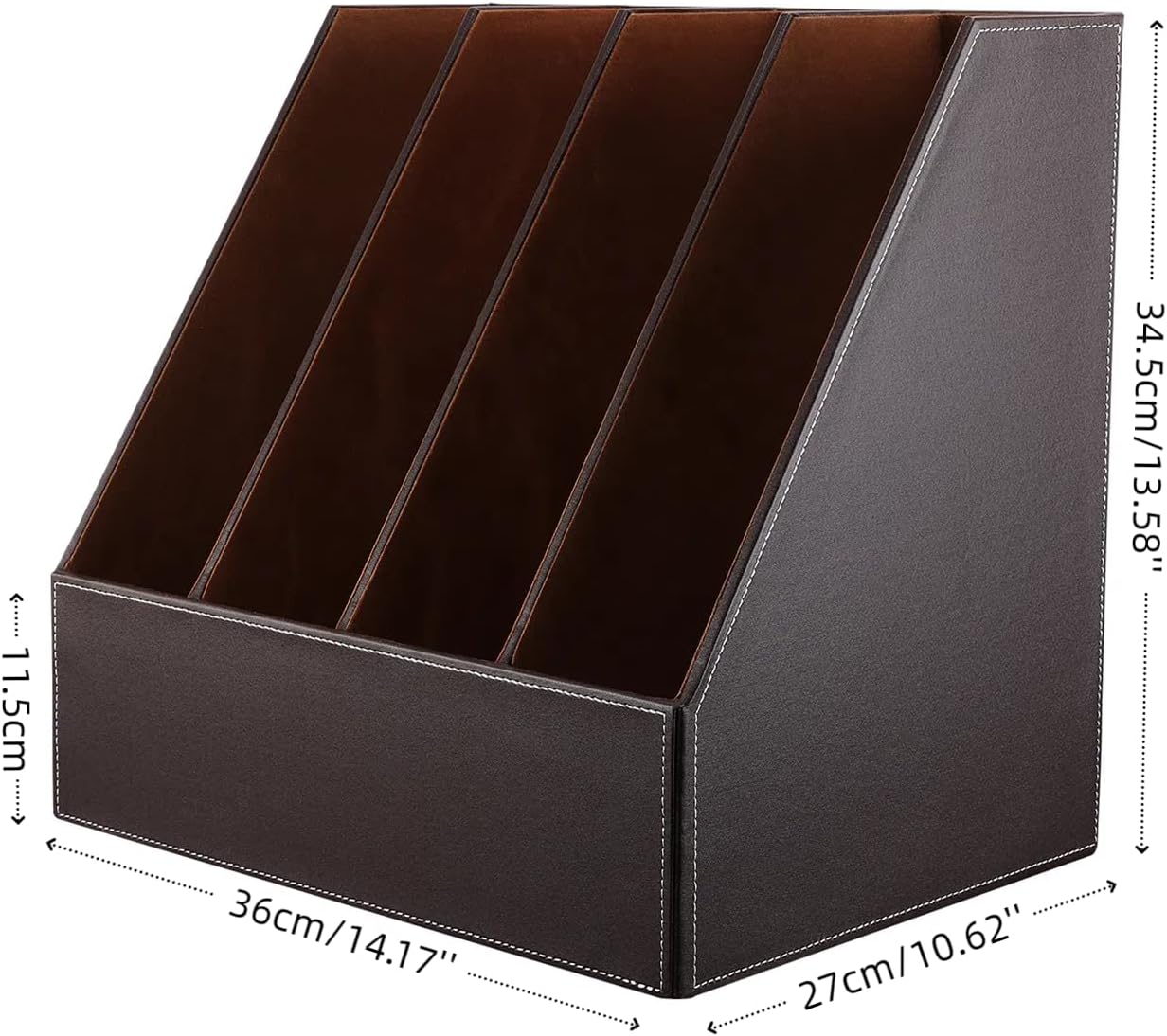 KINGFOM 4-Slot Wood Leather Document Files Holder Rack Stand Desk Files Organizer Papers Collection Cabinet (4 slot brown)