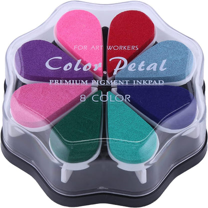 Petal Ink Pads for Rubber Stamps Waterdrop Shaped Stamp Pads with 8 Assorted Colors (Set 1003)