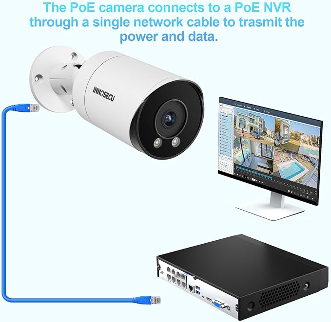 8MP AI IP PoE Camera, Bullet Security Surveillance Camera Outdoor IP67, Face Detection, Human &Vehicle Detection, 2.8mm Lens Wide Angle 110 °, Built-in Mic, Night Vision 100ft, INB8BR49E