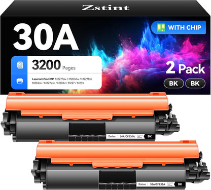 30A Black Toner Cartridge 2-Pack High Yield with Chip Replacement for HP 30A CF230A Toner Cartridges Compatible with HP Laserjet Pro MFP M227fdn M227fdw M227sdn M203dn M203dw M203d M227 M203 Printer