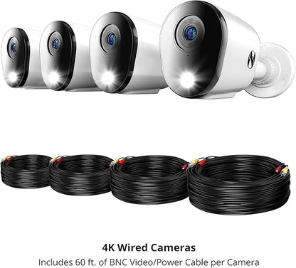 Night Owl Add On Wired 4K HD Indoor/Outdoor Deterrence Cameras with 2-Way Audio (4-Pack) (Requires Compatible DVR - Sold Separately) (4 Camera)