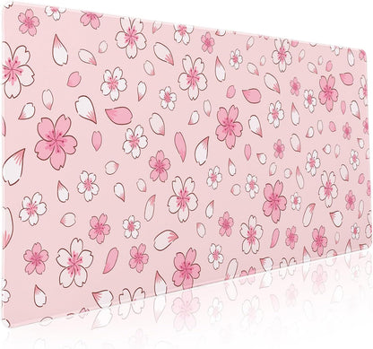 Pink Cherry Blossom Gaming Mouse Pad XXL Cute Anime Aesthetics Floral Extended Kawaii Flowers Large Mousepad Non-Slip Rubber Base Stitched Edge Keyboard Desk Pad Playmat for Computer,35.4×15.7 in