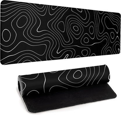 Large Topographic Map Gaming Mouse Pad for Desk Black Desk Pad with Non-Slip Rubber Base Stitched Edge Desk Organizers and Accessories Desk Decor