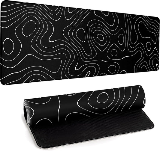 Large Topographic Map Gaming Mouse Pad for Desk Black Desk Pad with Non-Slip Rubber Base Stitched Edge Desk Organizers and Accessories Desk Decor