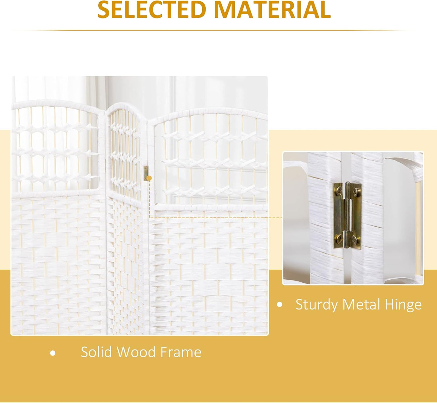 NicBex Room Divider 4 Panel Room Dividers with Woven Paper Design Partition Room Dividers and Folding Privacy Screens 5.6 FT Wall Divider for Office, Room Separation,63.6" W x 0.5" D x 67" H, White