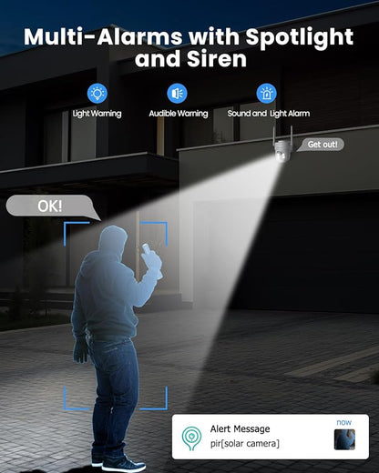 Security Camera Outdoor Wireless, 3K/5MP Solar Camera Outdoor Wireless, Battery Powered 360°PTZ, Color Night Vision,PIR Motion Detection,2-Way Audio,Compatible with Alexa