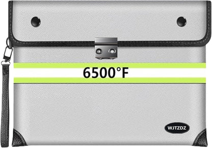 2025 Upgraded Fireproof Document Bag with Lock, 6500°F Fireproof/Waterproof Money Bag with Zipper/Reflective Strip,Storage Pouch for A4 Letter Size Document,Cash,Cell Phone,Passport