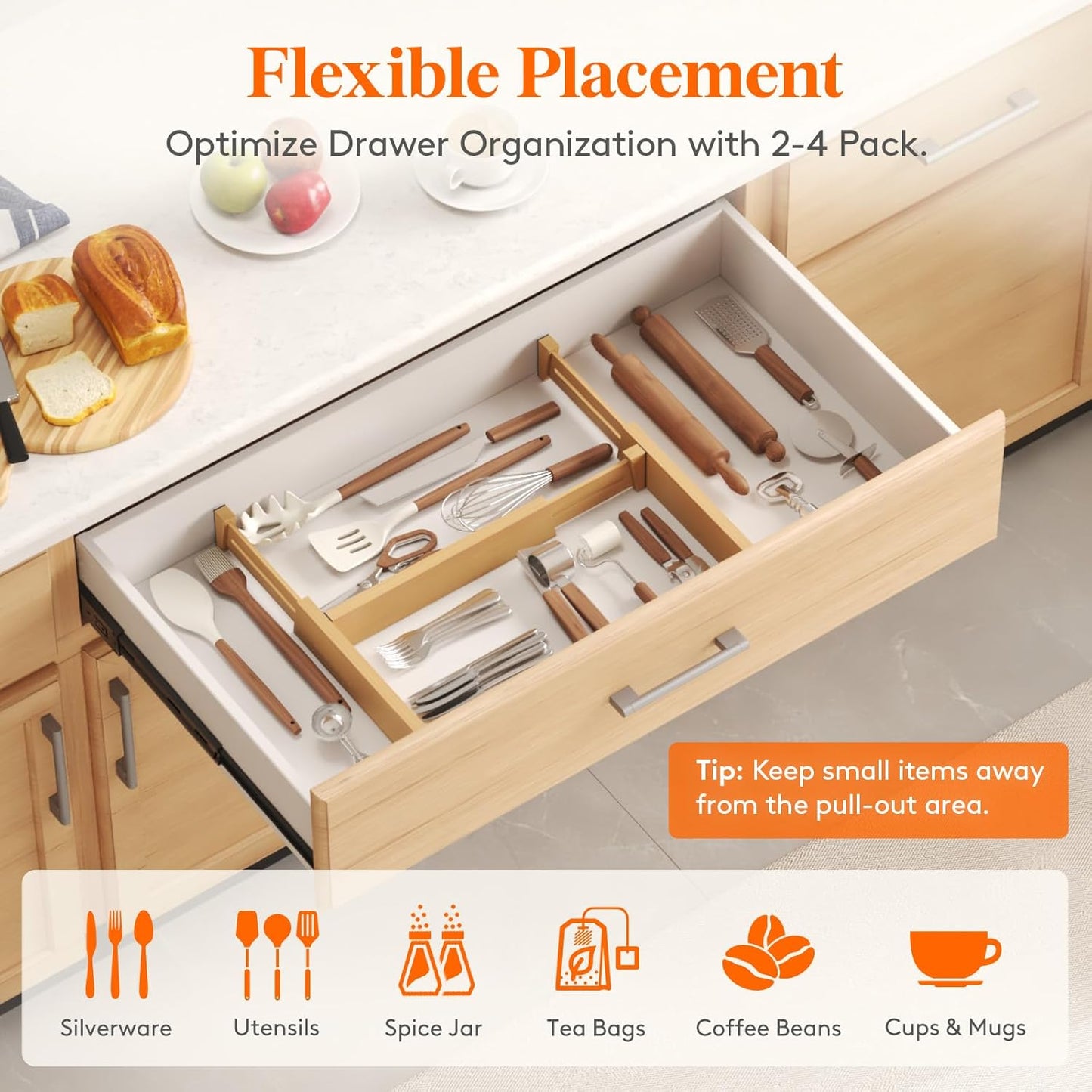 Lifewit 8 Pack Drawer Dividers Bamboo 2.4" High, 12-17" Adjustable Drawer Organizers for Clothes, Wooden Dresser Separators in Bedroom/Bathroom/Kitchen/Fridge/Office Organization and Storage