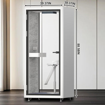 Office Sound Booth with Audio Privacy - Portable Soundproof Booth with White Modern Style,Movable Room with Light,Ventilation,Socket for Study,Singing Room,Telephone Booth(39.37IN)