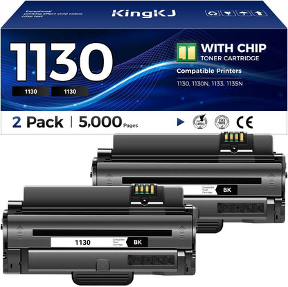 KingKJ 3J11D 1130 Black Toner Cartridge 2-Pack High-Yield Replacement for Dell 3J11D 1130 1133 1135 Toner Compatible with Dell 1130 1130N 1133 1135N Laser Printer Ink All-in-One Copier（2,500 Pages）