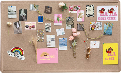 Foldable Large Felt Bulletin Board for Wall 60"x 36", Decorative Picture Framed Display Board with Self-Adhesive Tape for School, Home, Kitchen & Office Walls, Includes 30 Pins, Oatmeal