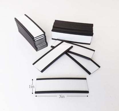 50 Pack C-Channel Magnetic Label Holders (1″ x 3″) with Paper Inserts & Clear Covers – Durable Magnetic Shelf & File Cabinet Labels for Metal Surfaces