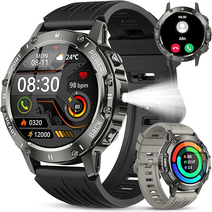 Smart Watch for Men Fitness Tracker: Bluetooth Waterproof Make Answer Call Digital Mens Watches Running Smartwatch for Android Phones iPhone Samsung Compatible Step Pedometer Sleep Heart Rate Monitor