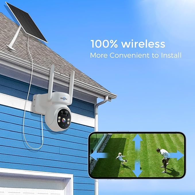 Hiseeu Solar Camera Outdoor, 4MP Wireless Battery Camera, PTZ 360° View, PIR Motion Detection, Color Night Vision, IP66, 2-Way Audio, 2.4G WiFi, No Monthly Fee
