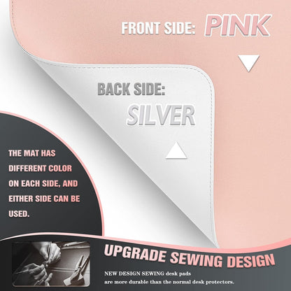 K KNODEL Desk Mat, Blotter, Dual-Sided Office Desk Pad, Waterproof Desk Mat for Desktop, Desk Blotters, PVC Leather Pad Protector (Pink, 35.4" x 17")