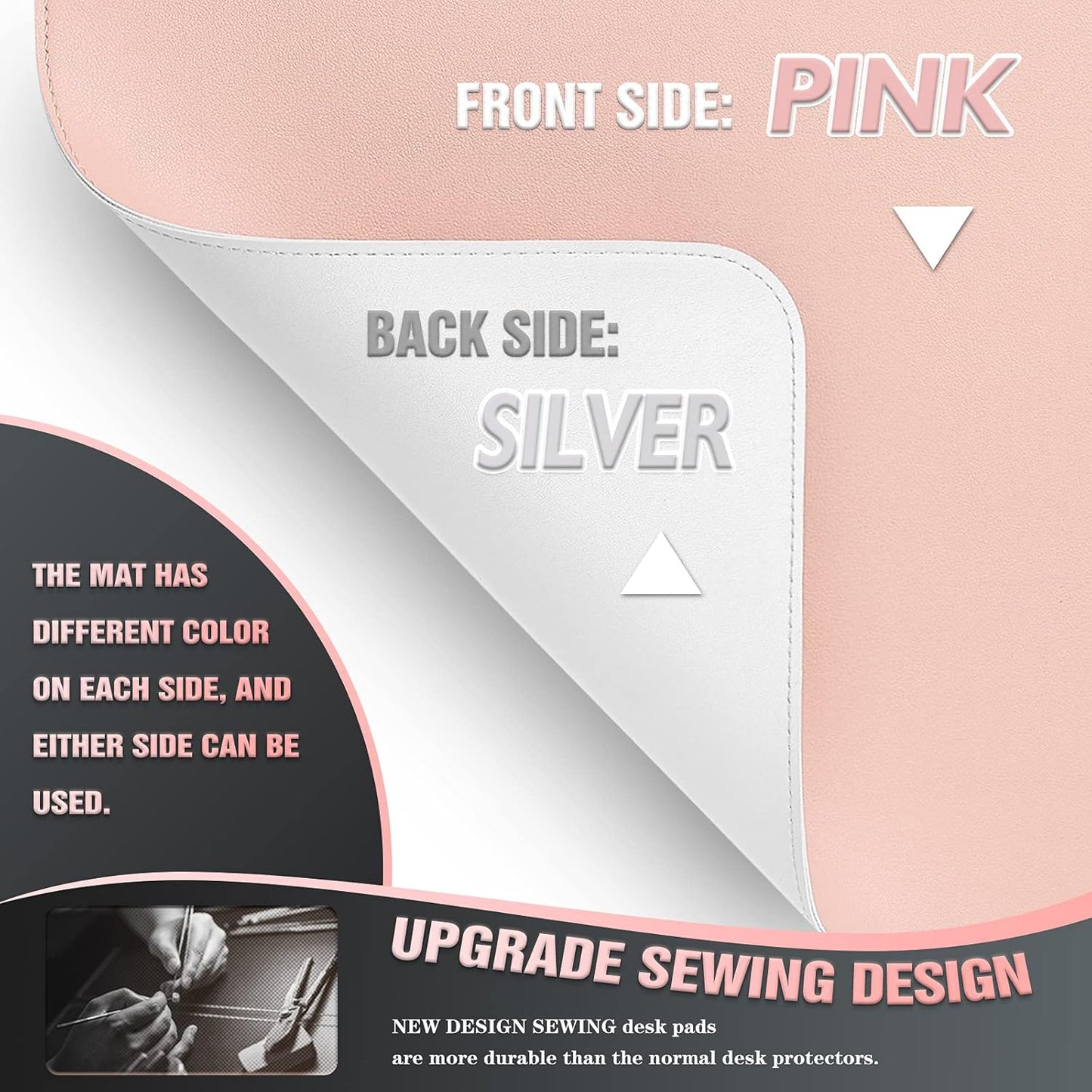 K KNODEL Desk Mat, Blotter, Dual-Sided Office Desk Pad, Waterproof Desk Mat for Desktop, Desk Blotters, PVC Leather Pad Protector (Pink, 31.5" x 15.7")