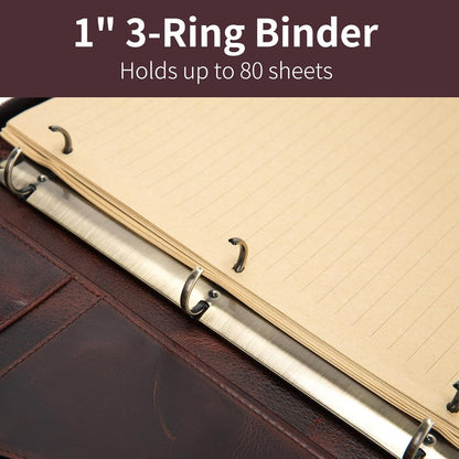 Personalized 3 Ring Binder Genuine Leather Portfolio, Front Pocket, Custom Engraved 8.5 x 11 Legal Pad Laptop Organizer for Men Women, Zippered Business Work Padfolio, Dark Brown, Oil Tanned