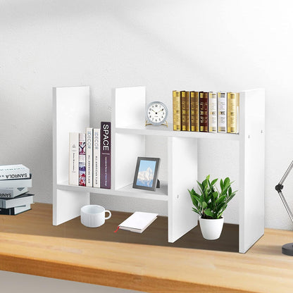 J.M.Deco Desktop Organizers and Storage for Office, Adjustable Desktop Organizer Shelves Double H Display, Desktop Shelf Organizer True Natural Stand Shelf (White)