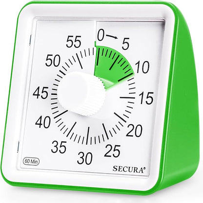 Secura 60-Minute Visual Timer, Classroom Timer, Countdown Timer for Kids and Adults, Time Management Tool for Teaching (Green & Green)