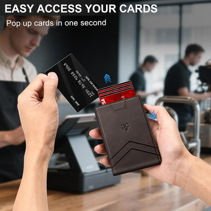 Wallet for Men Wallet with Slim Pop Up Card Holder for 12-14 Cards, RFID Blocking Bifold Minimalist Smart Wallet, Credit Card Holder with ID Window & Cash Slot, Compact Metal Card Case, Gifts for Men