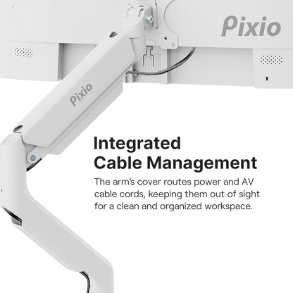 Pixio PS2S White Ultrawide Heavy-Duty Premium Single Monitor Arm Stand Desk Mount - Fits up to 49 inches Monitors, Weights up to 39lbs Flat / 31lbs Curved, Compatible with VESA 75x75 100x100mm