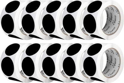 Perco Black 2-Inch Perforated Circle Dot Sticker Labels — 10 Rolls, 5,000 Round Stickers — with Permanent Adhesive for Organizing, Color Coding, Bin Labeling, Packaging Alerts—Made in USA
