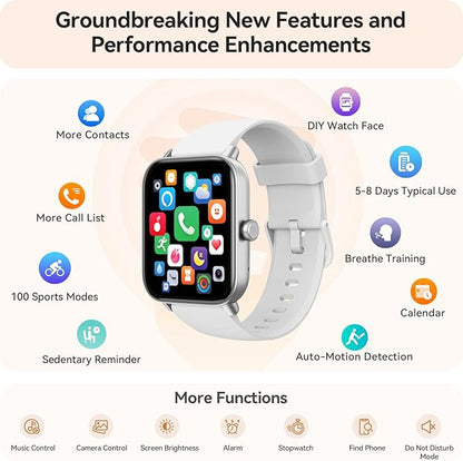 Gydom Smart Watches for Women Men [Alexa Built-in, 1.8"] Smartwatch with Heart Rate/SpO2/Sleep/Stress, 101+ Sports Modes, IP68 Waterproof, Pedometer Fitness Tracker for iOS Android Phones, White